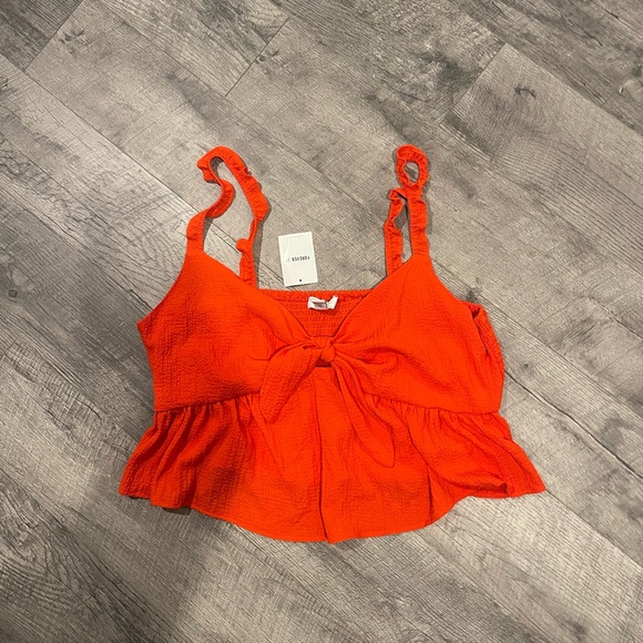 Forever 21 Orange Cropped Tank Top with Front Tie and Ruffle Straps - Picture 6 of 6